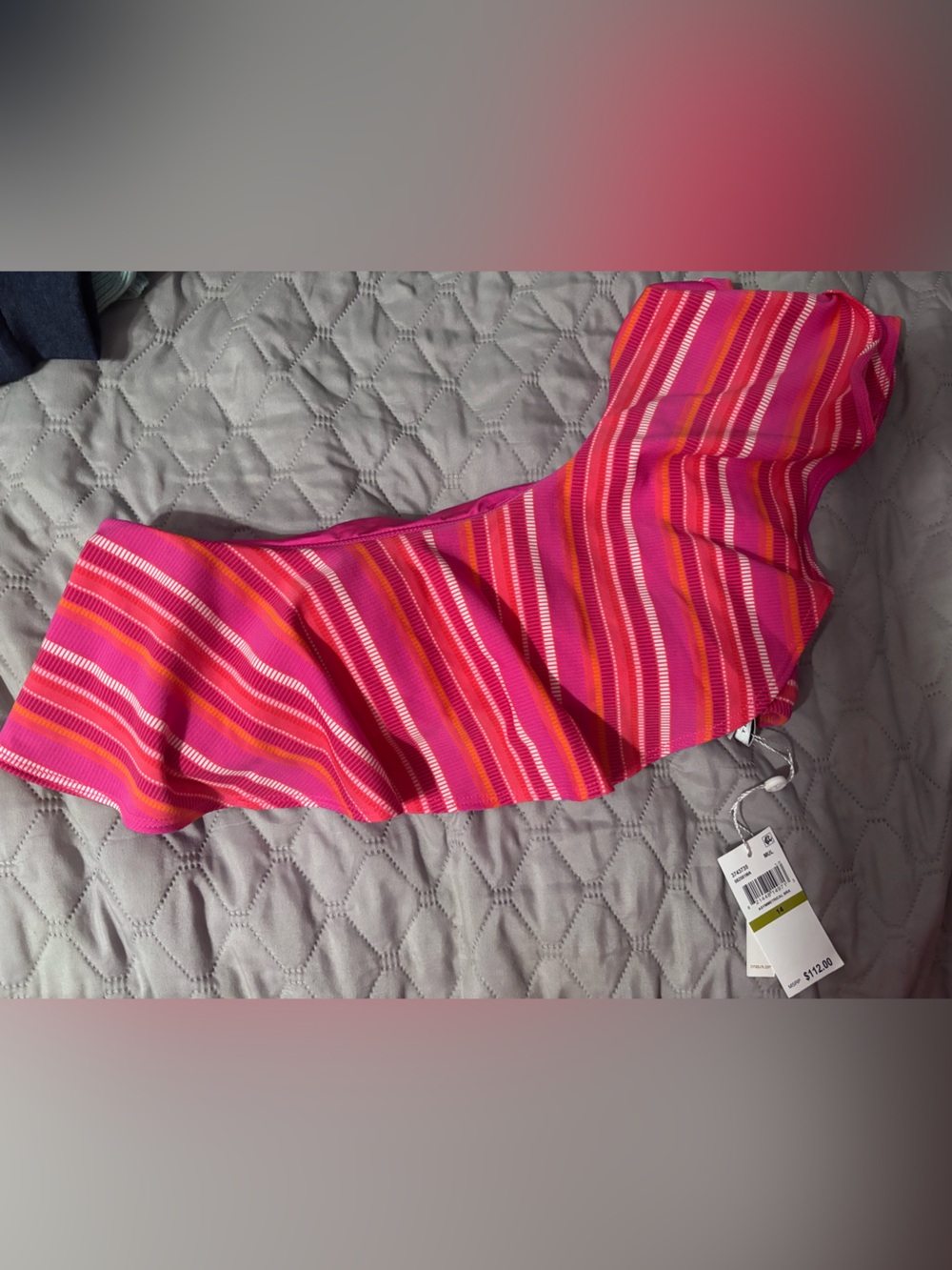 Trina Turk Striped Multicolor Asymmetrical swim top
